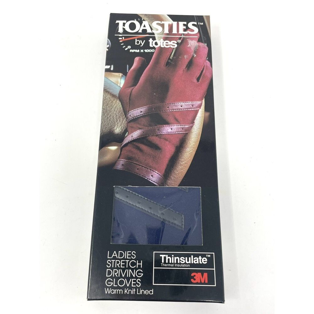 Toasties By Totes Faux Leather Driving Gloves Thinsulate Knit Lined Vintage Blue